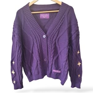 Purple Cable Knit Cardigan